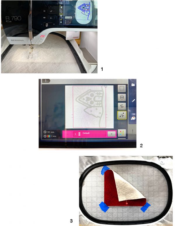 Hooping tear away stabilizer then stitching the first step on project. 