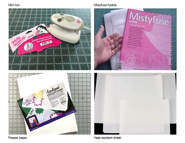 Materials needed for part two of '57 Chevy including Mini Iron, Mistyfuse, Freezer Paper, Heat Resistant Sheet
