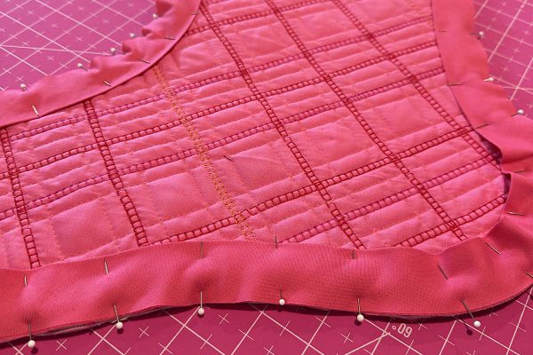 Couched Christmas Stocking- Pinning the interior bias binding