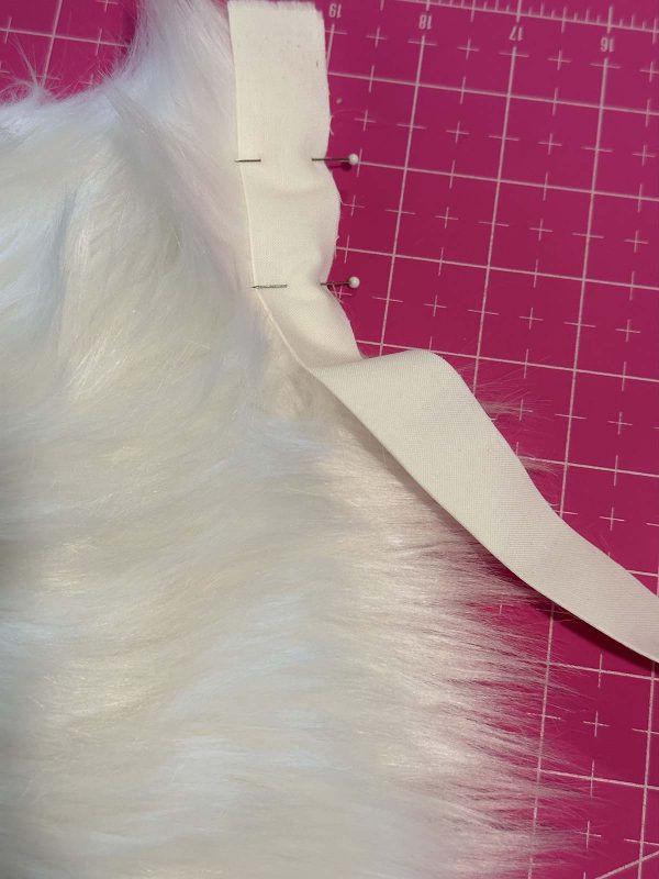 Couched Christmas Stocking- Pinning fabric strip to faux fur trim