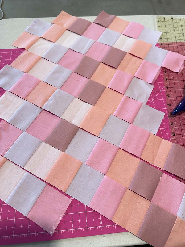 Couched Christmas Stocking- Squares pieced for the stocking front
