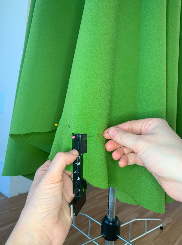 Marking a skirt hem with pins