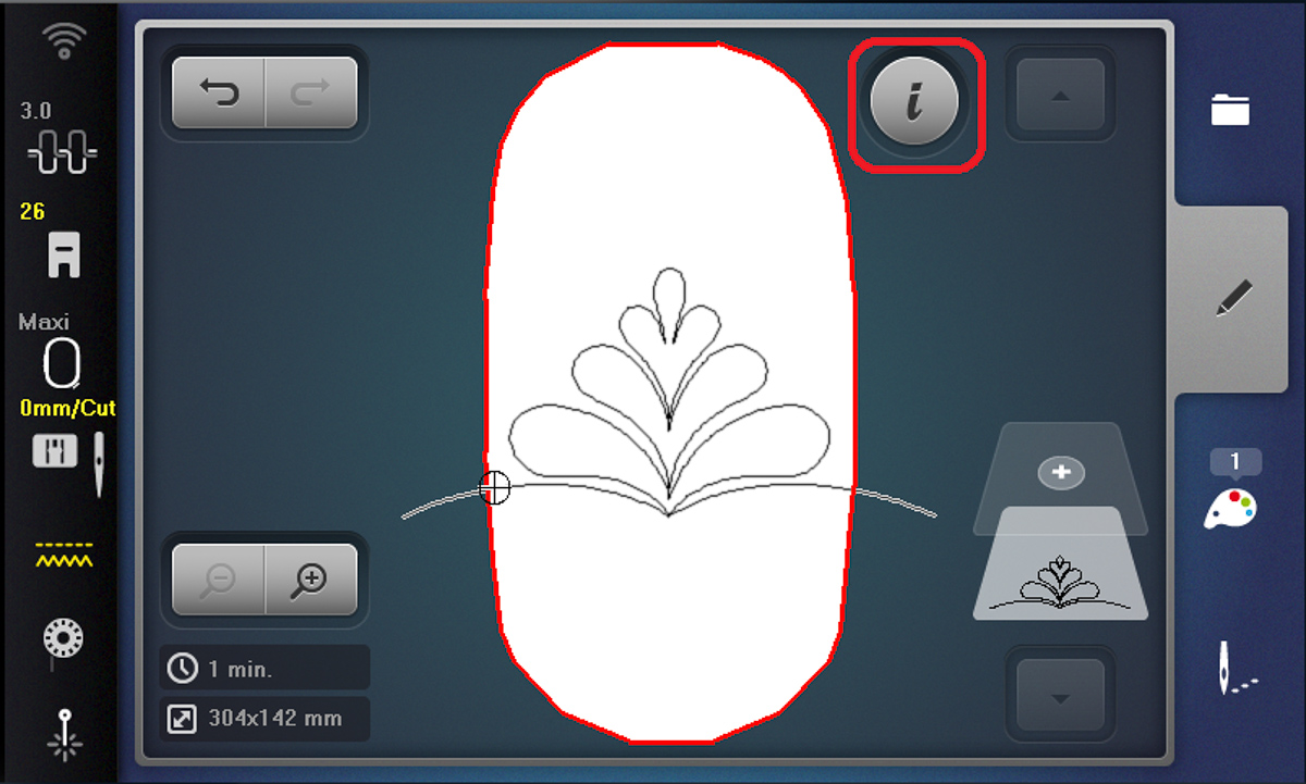 Display screen for Design #6 in the Quilting Designs folder on the B 790 PRO.