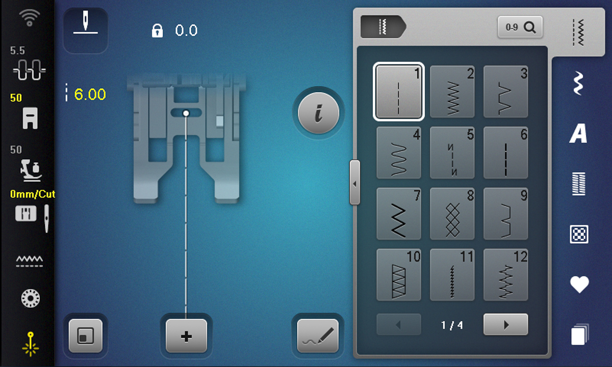 Display screen for a basting stitch on the B 790 PRO.