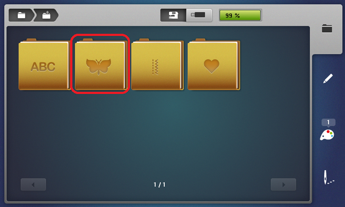 Display screen for stitch folders on the B 790 PRO