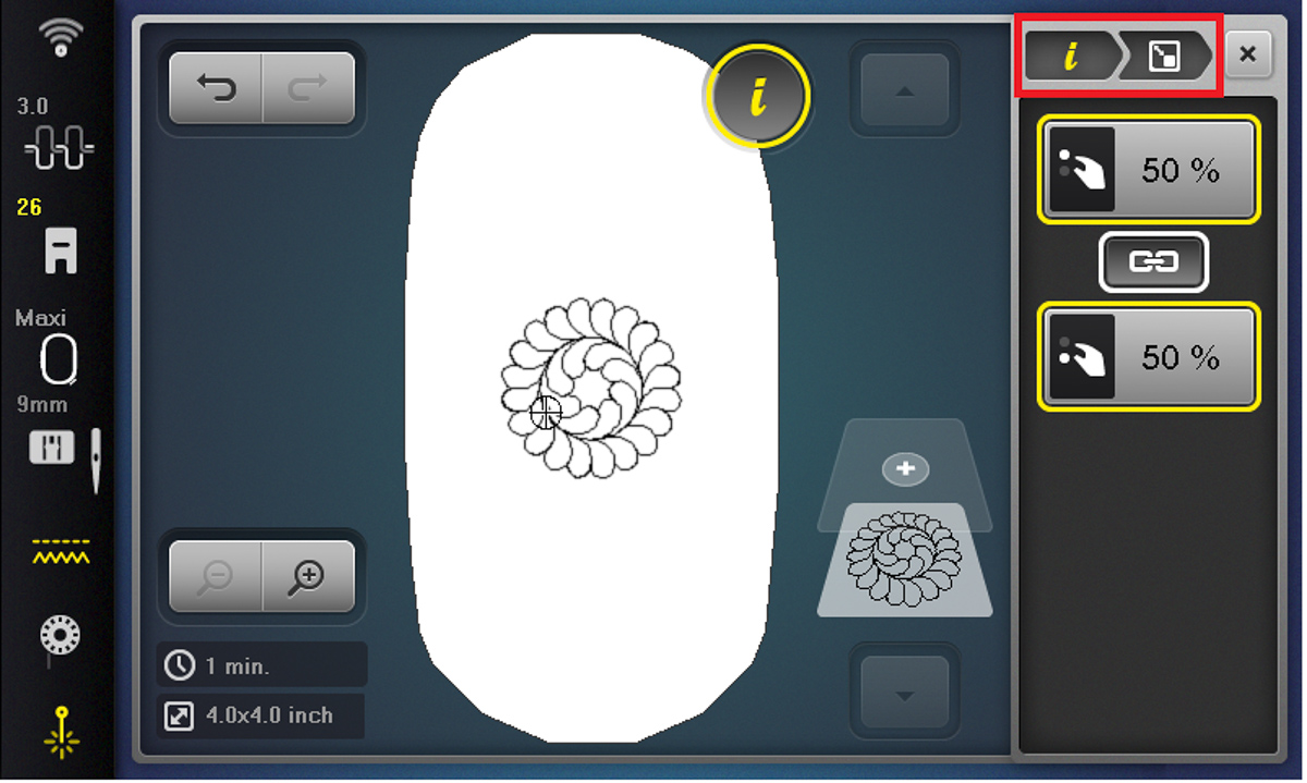 Display screen showing the sizing option buttons on the B 790 PRO