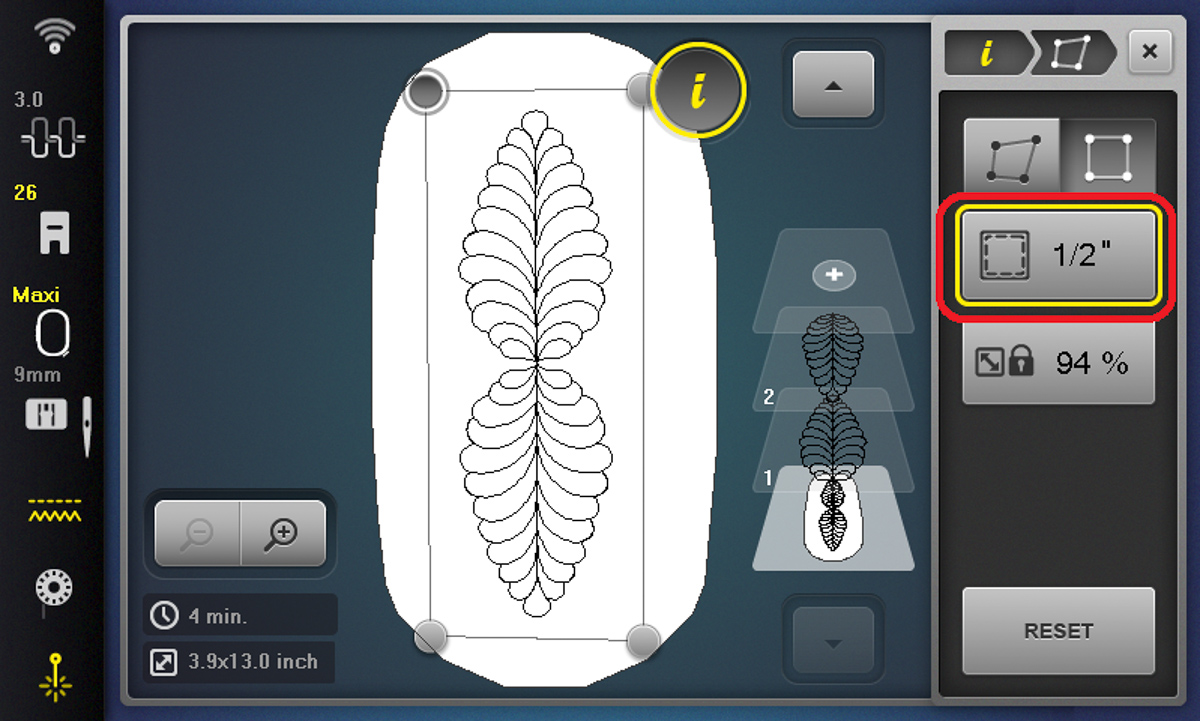 Display screen showing the Margins button selected on the B 790 PRO.