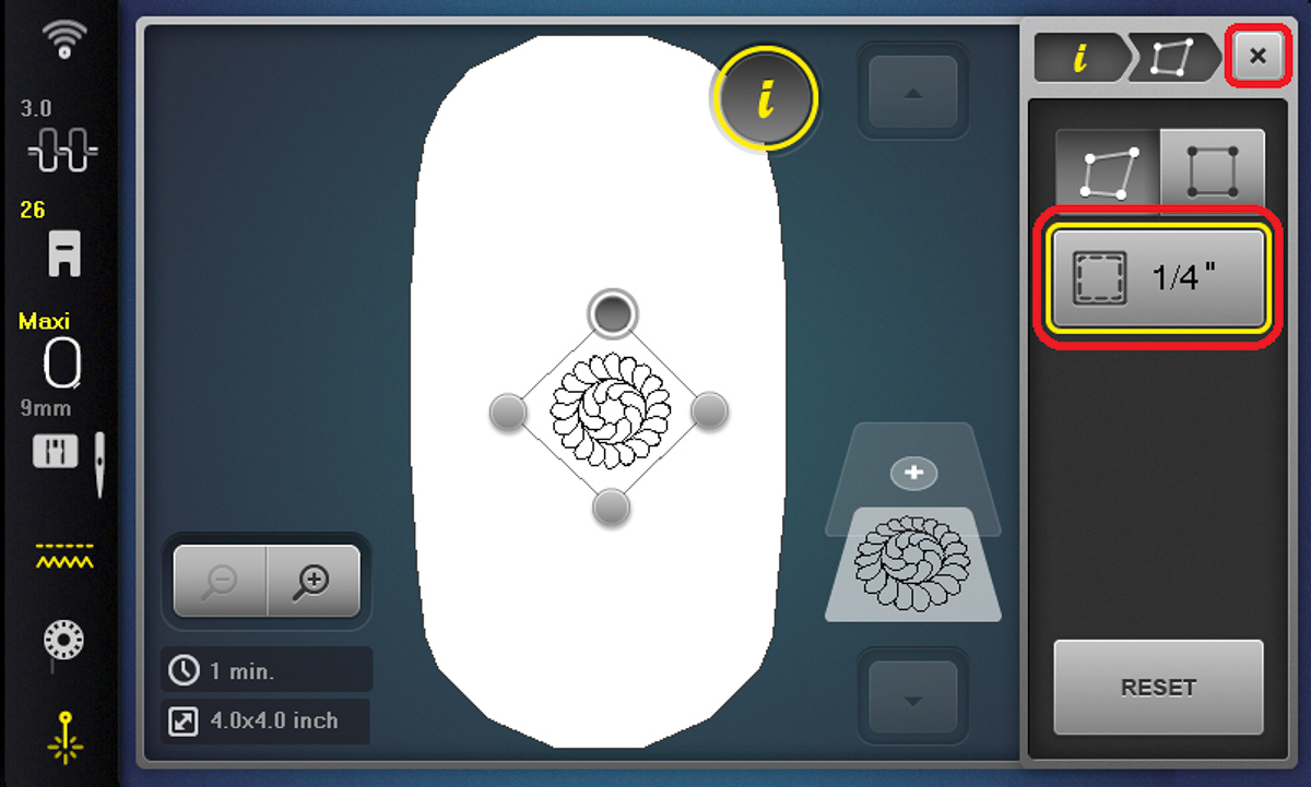 Display screen showing x being selected to close out of the Information section on the B 790 PRO.