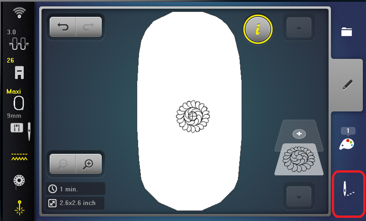 Display screen showing the needle icon selected on the B 790 PRO
