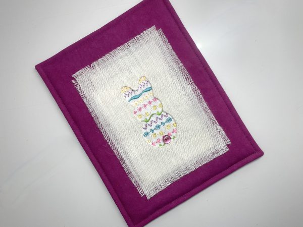 easter bunny mug rug, built in decorative stitches, easter bunny mug rug, frayed edges