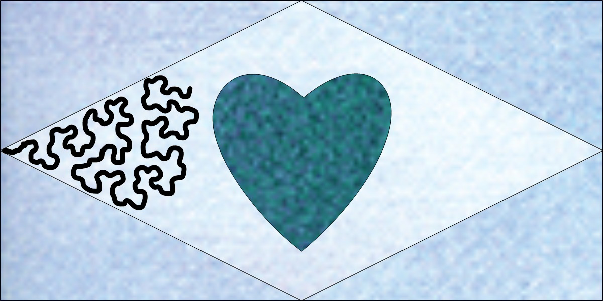 Diamond and heart graphic showing the beginning setup of the meander quilt pattern.