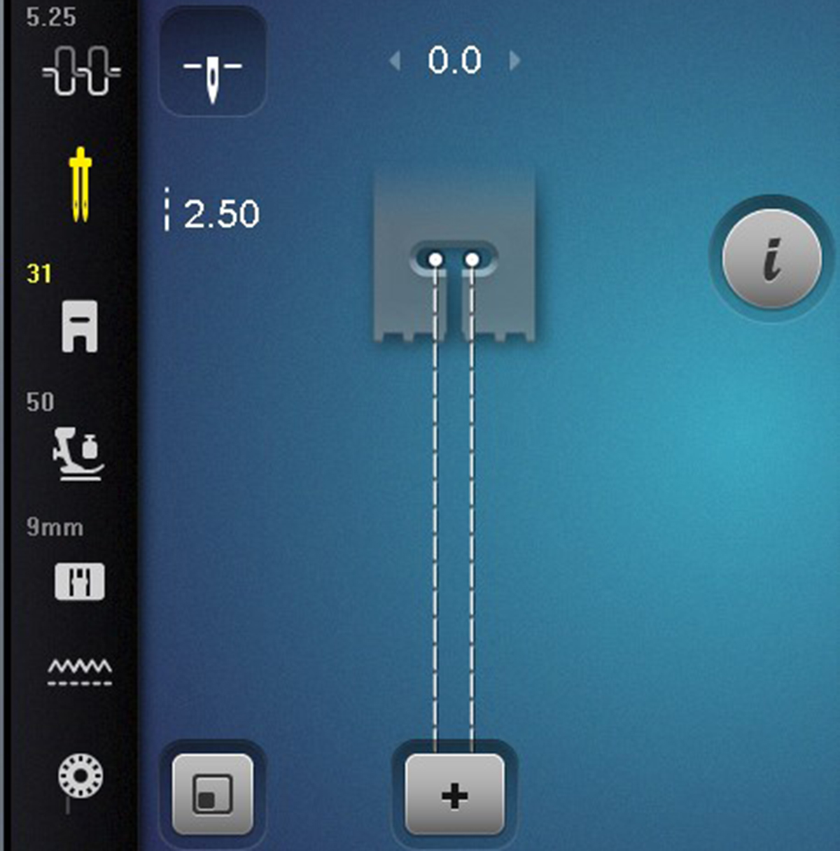 the display screen showing the twin needle stitch