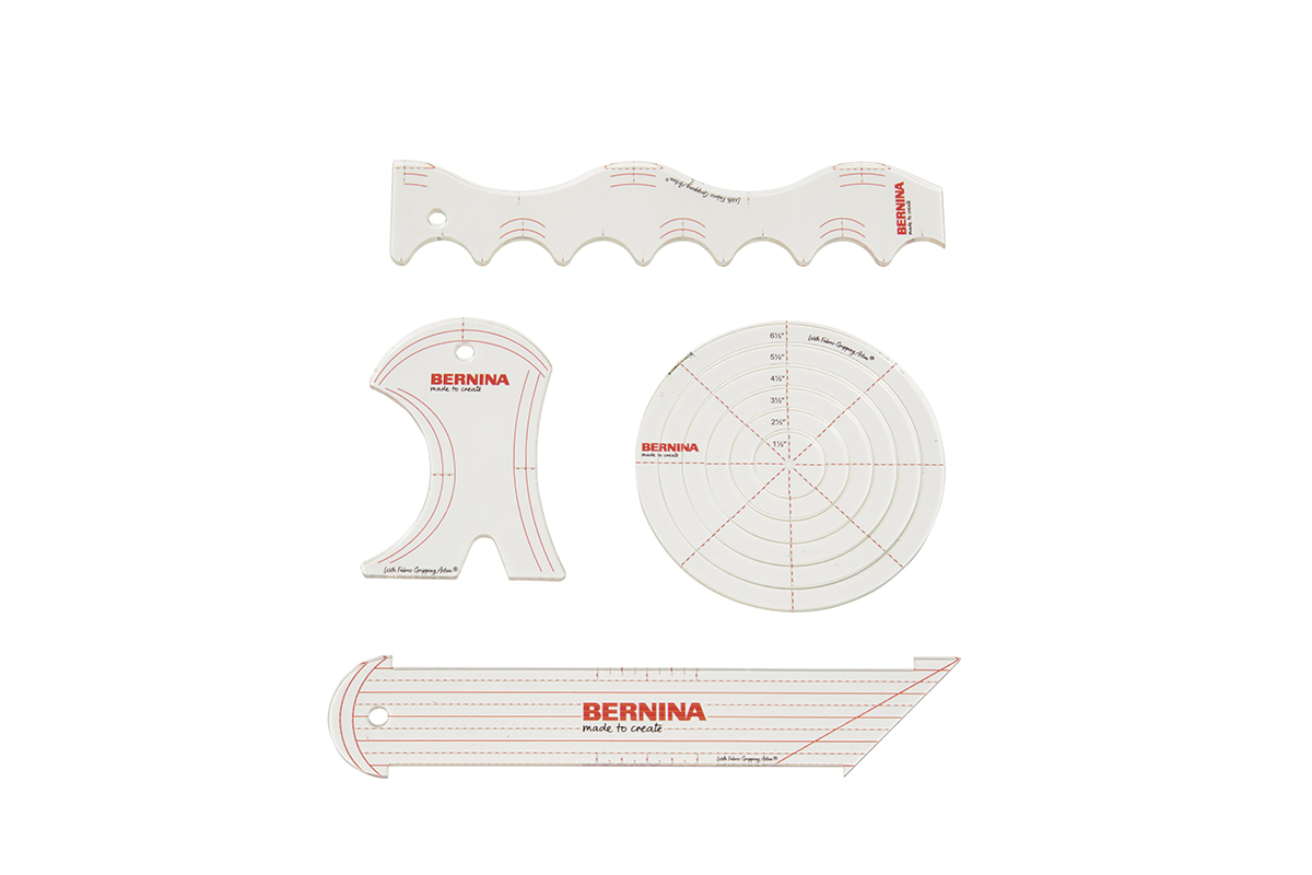 arrangement of quilting rulers on a white background.