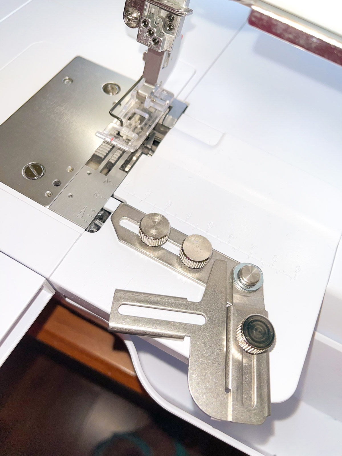 Overhead view of the binder attachment secured to the machine.