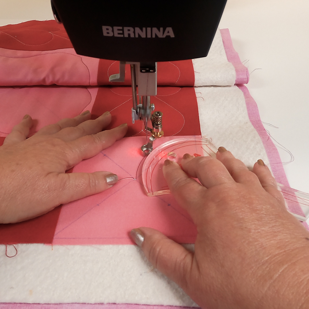 Up-close view of lowered presser foot on BERNINA Multi Curve Guide