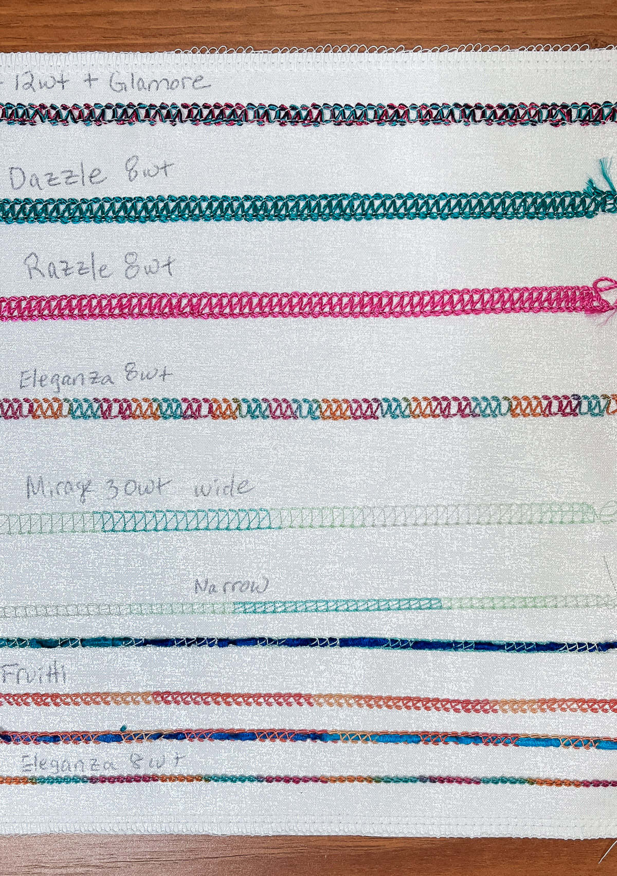 Fabric of sample stitches from the overlocker