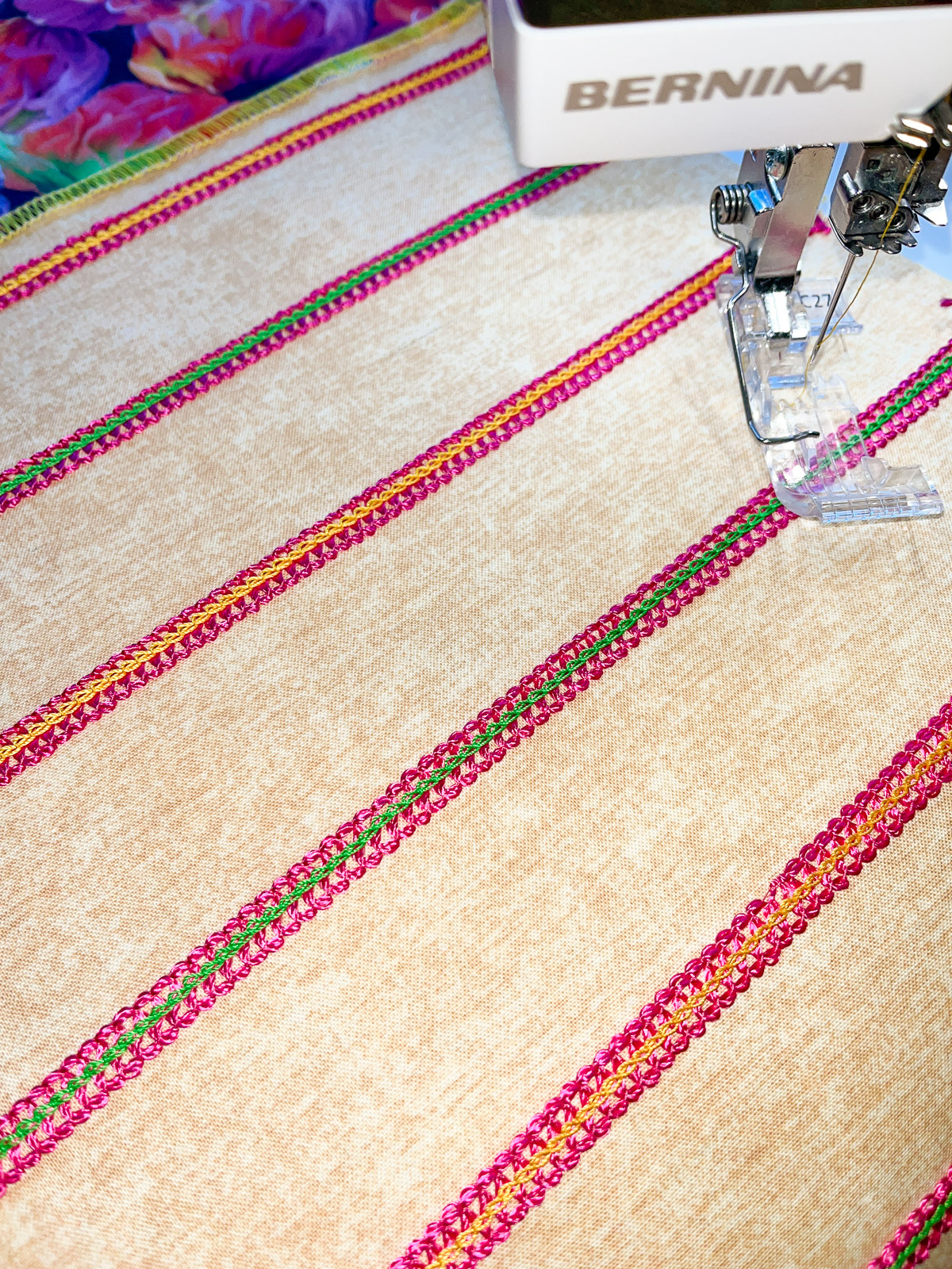Using the seam guide on the overlocker