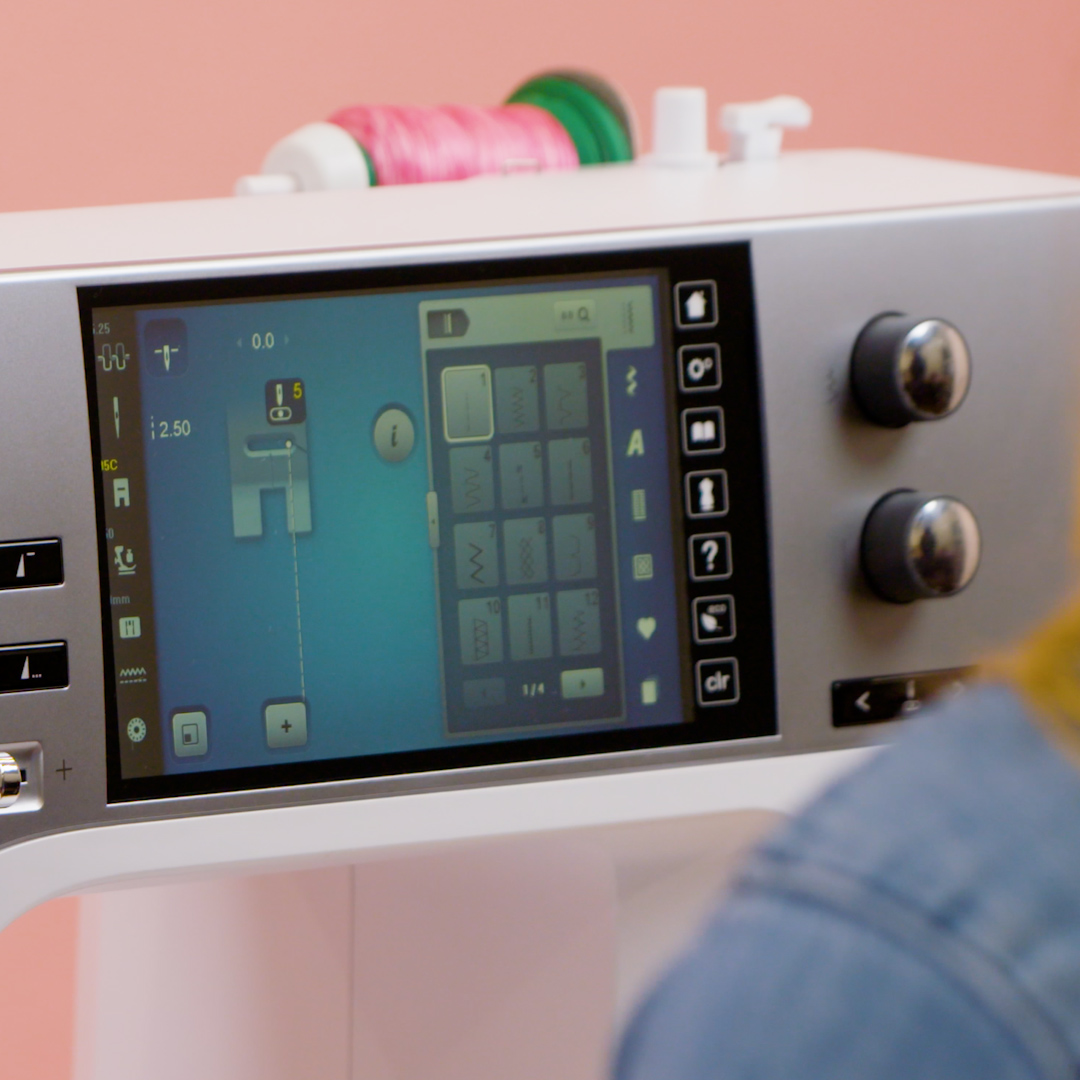 A close-up of a display screen on the BERNINA 770 QE PLUS