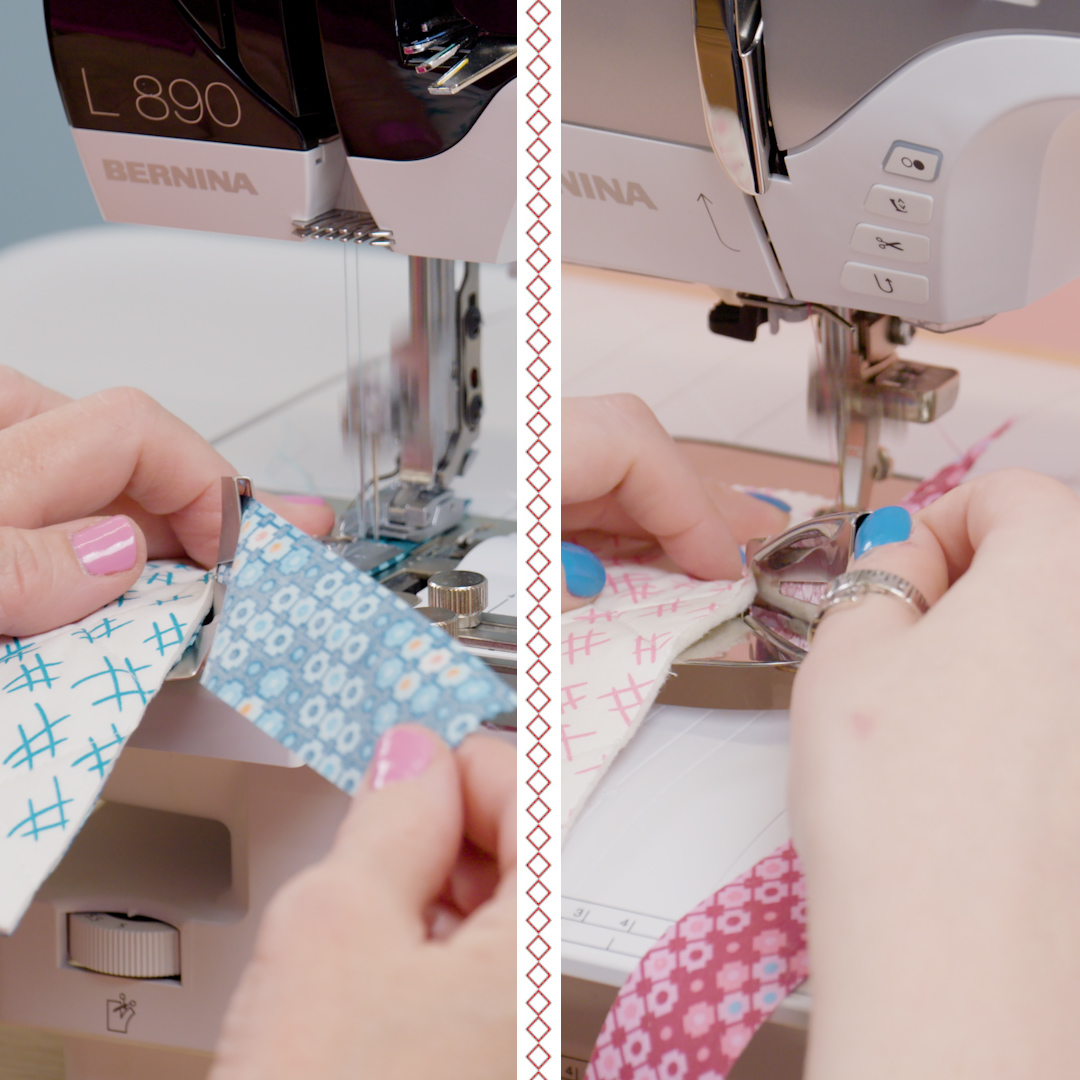Side by side view of attaching binding to fabric