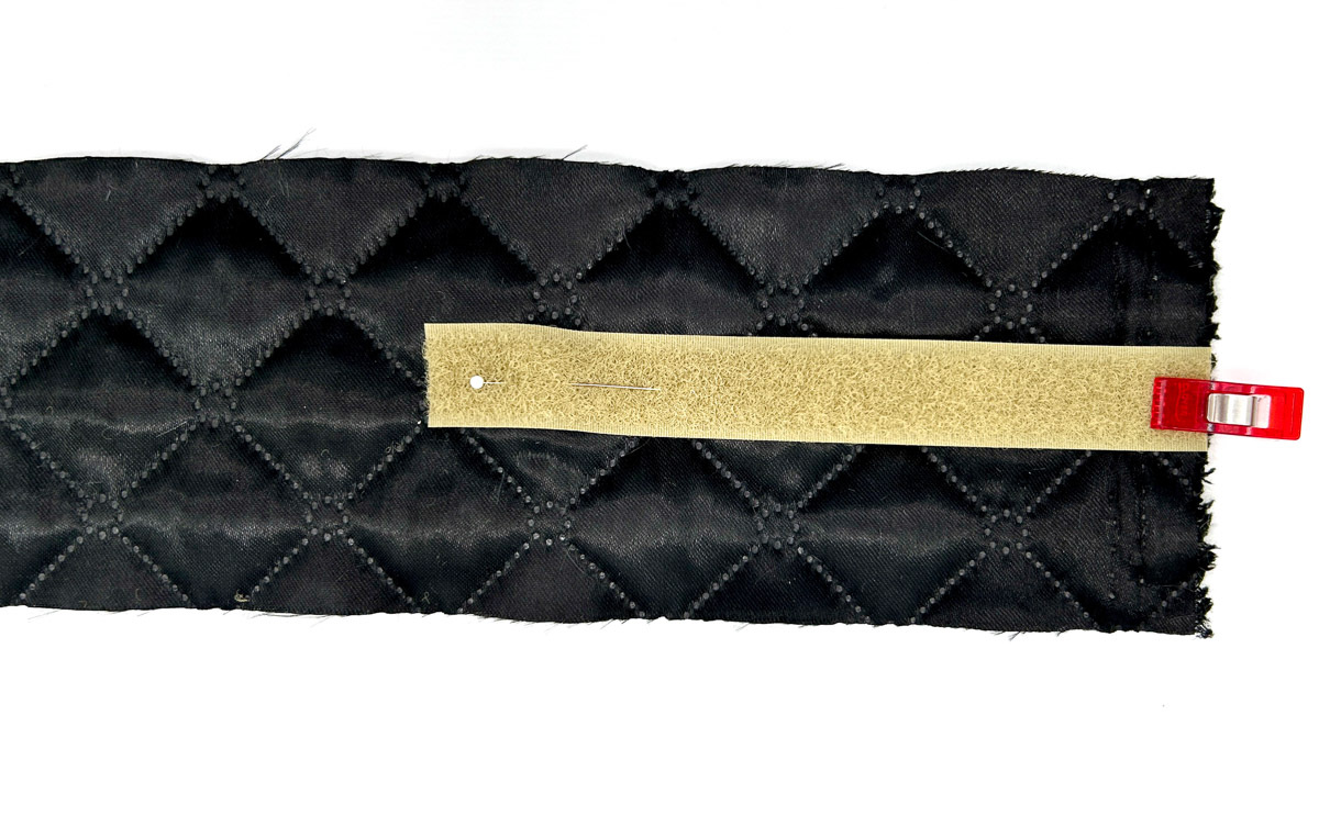 Velcro tape clipped on quilted fabric