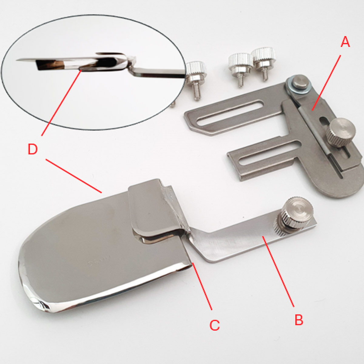 Diagram showing the parts of the coverstitch hemmer