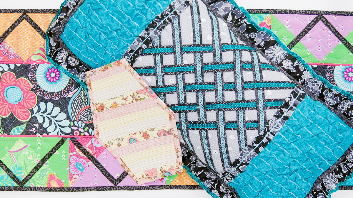 arrangement of colorful fabric and sewn samples