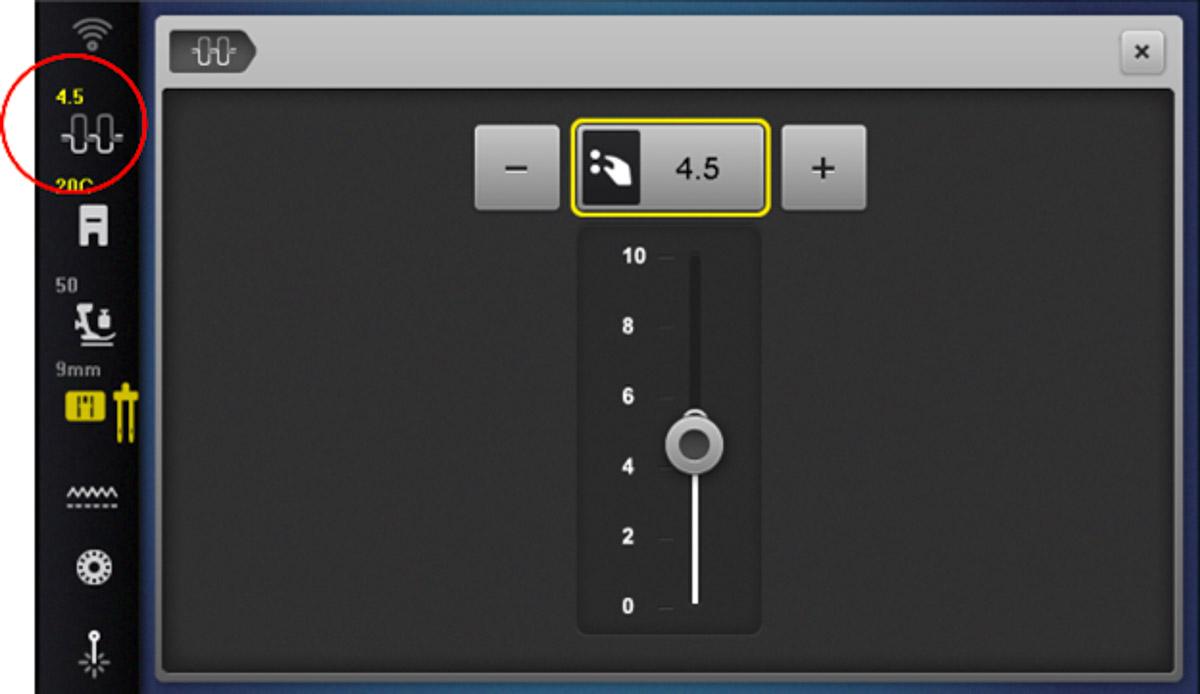 Simulator - thread tension location and adjusted to 4.5