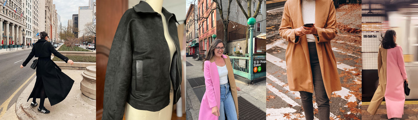 A compilation of Jaclyn Salem's handmade coats and jackets.