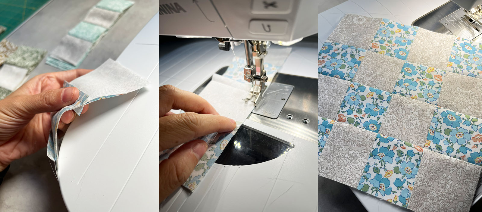 A series of images depicting the construction of a 16-patch block