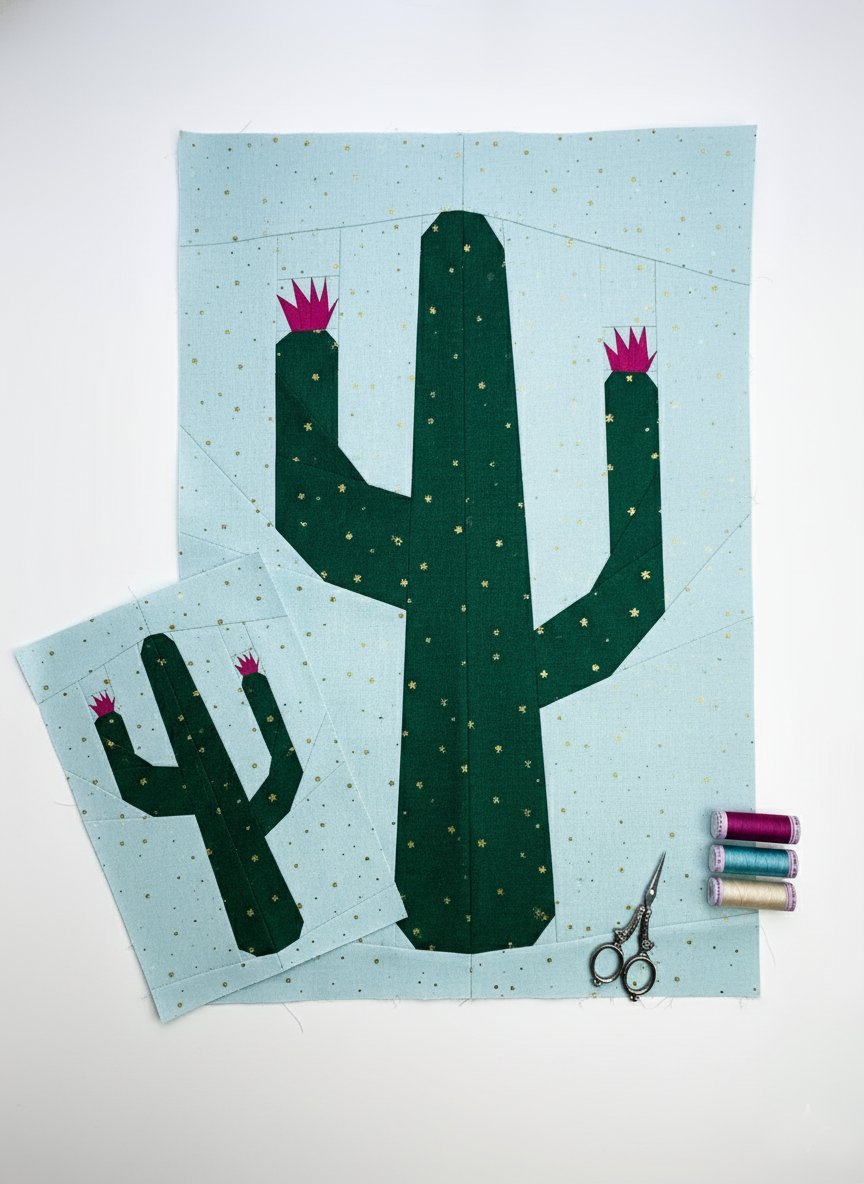 Cactus quilt block pattern 