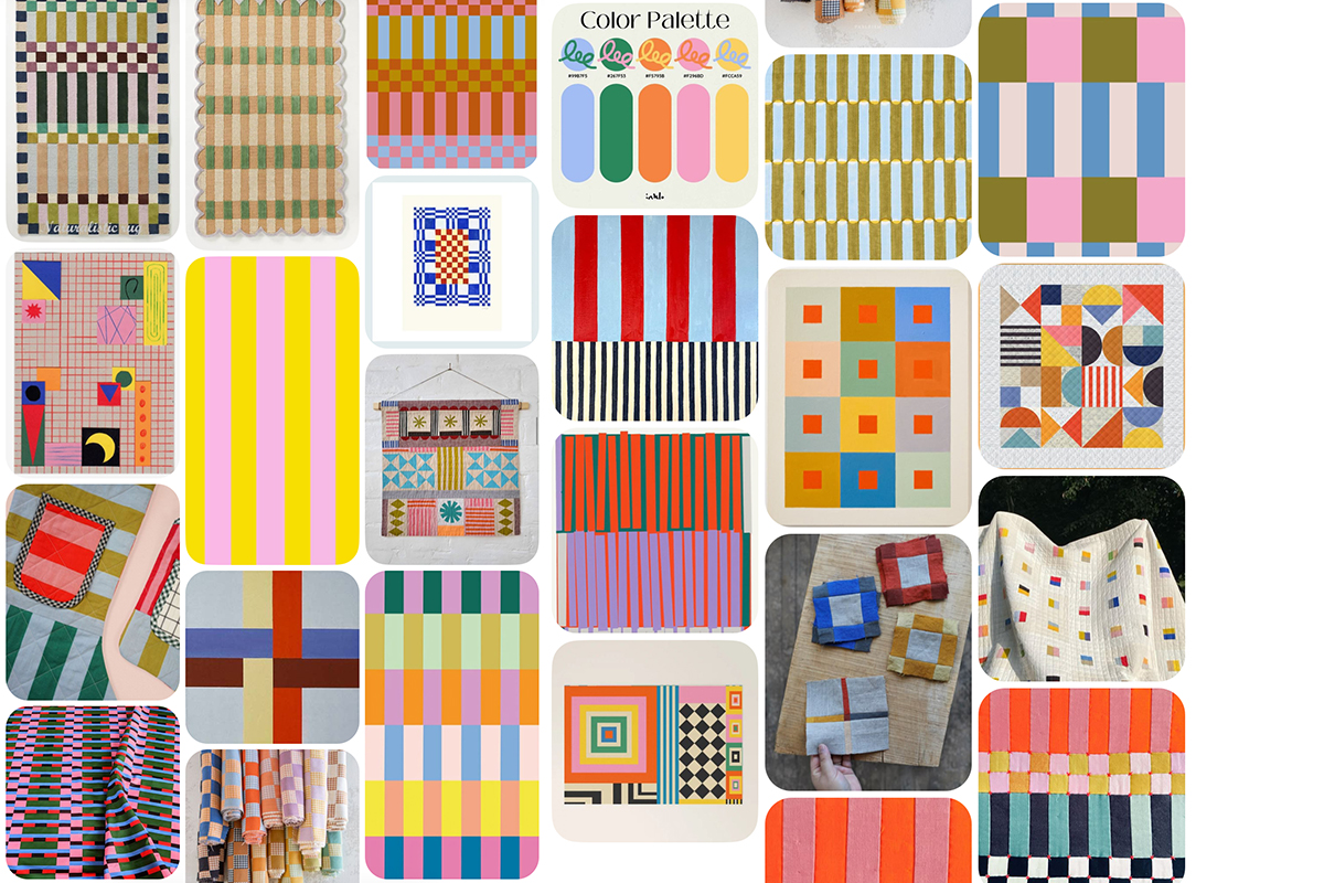 A collage of images that inspired the Checks Mix quilt. 