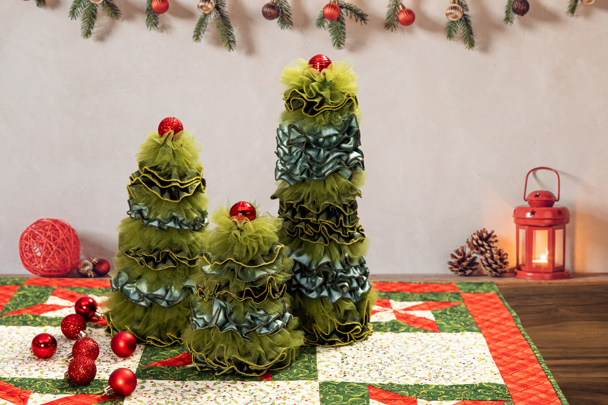 trees on table with garland