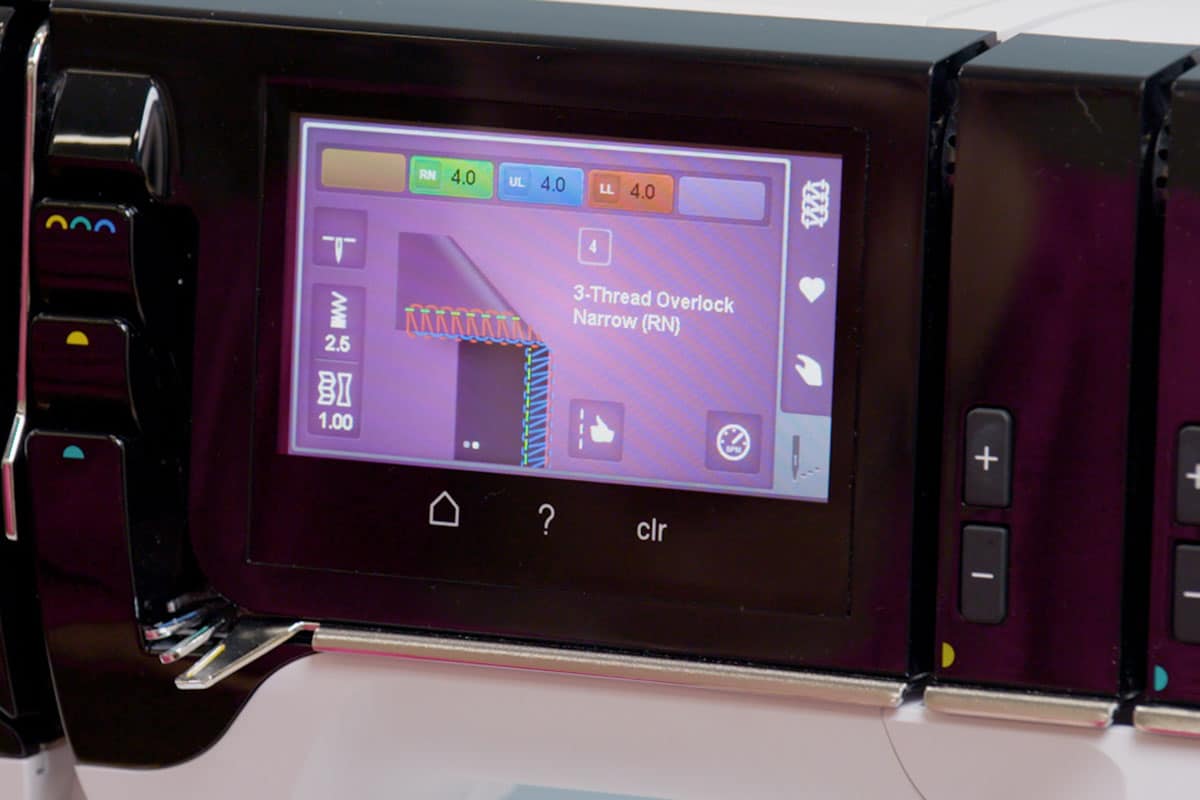 Display screen on the L 890 showing a stitch selection.