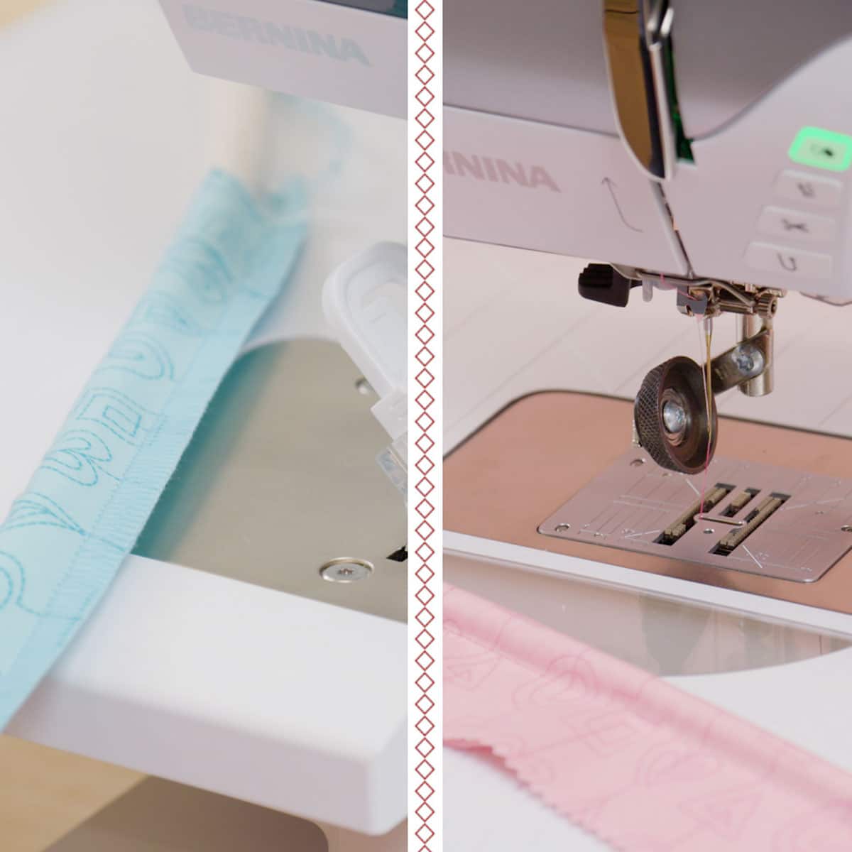 Side-by-side comparison photo of the two finished cords after being wrapped with fabric on an overlocker and a sewing machine.