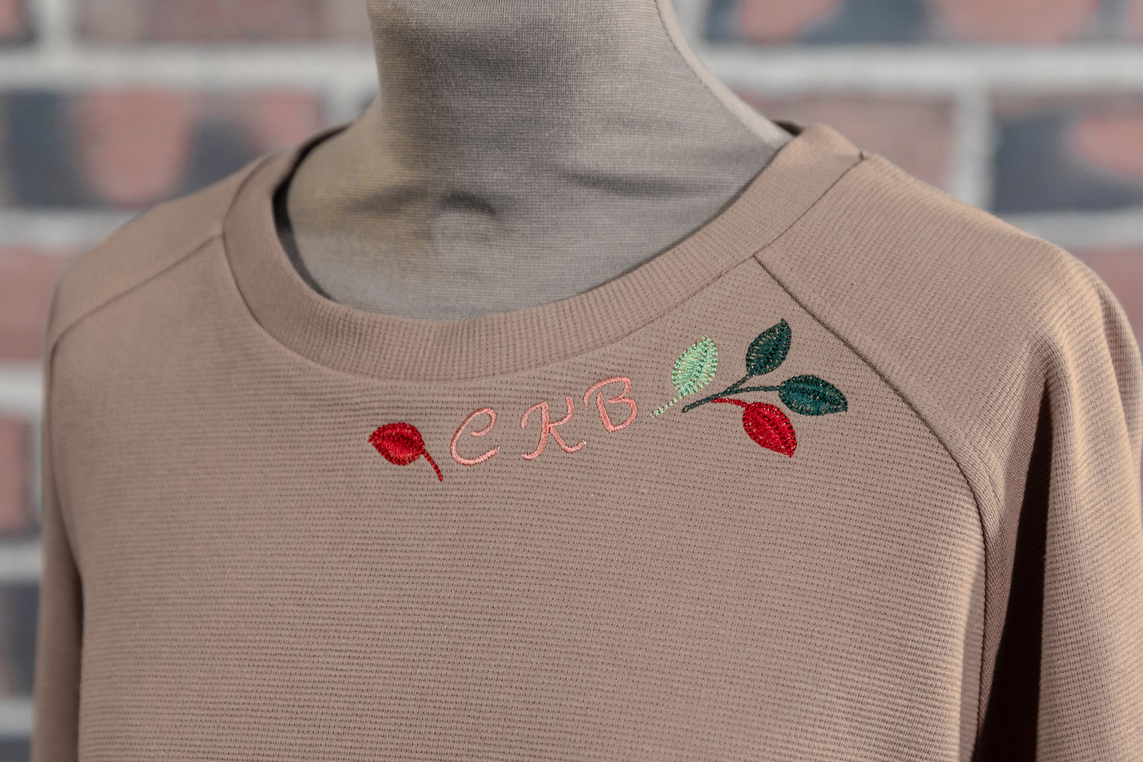Embroidered sweatshirt neckline