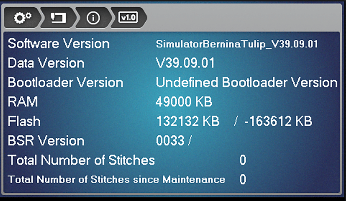 screen showing software versions