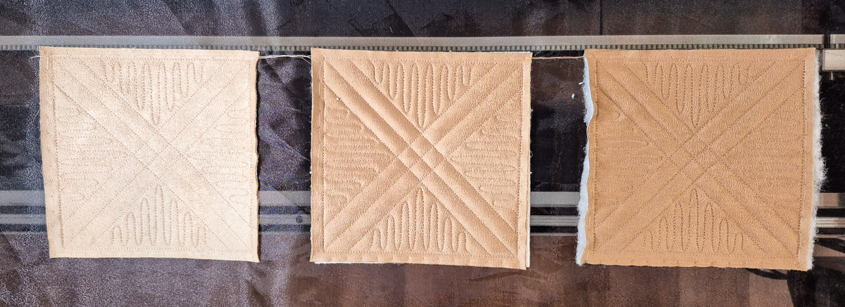 Three swatches of Upholstery Suede