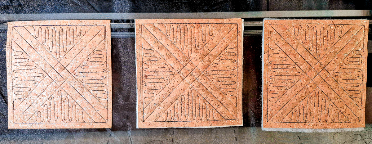 Three swatches of Cork