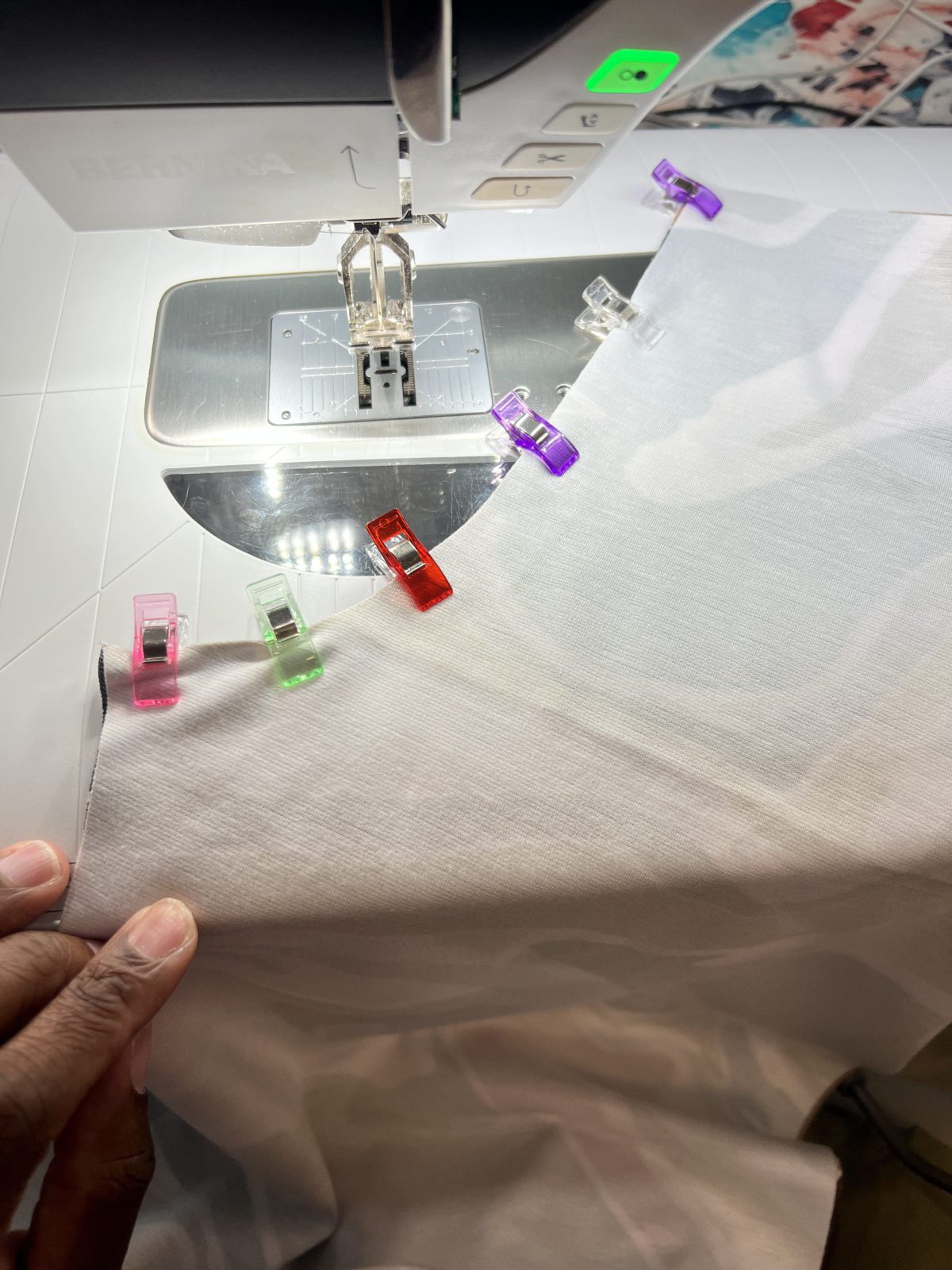 Front pants pieces clipped at center seams