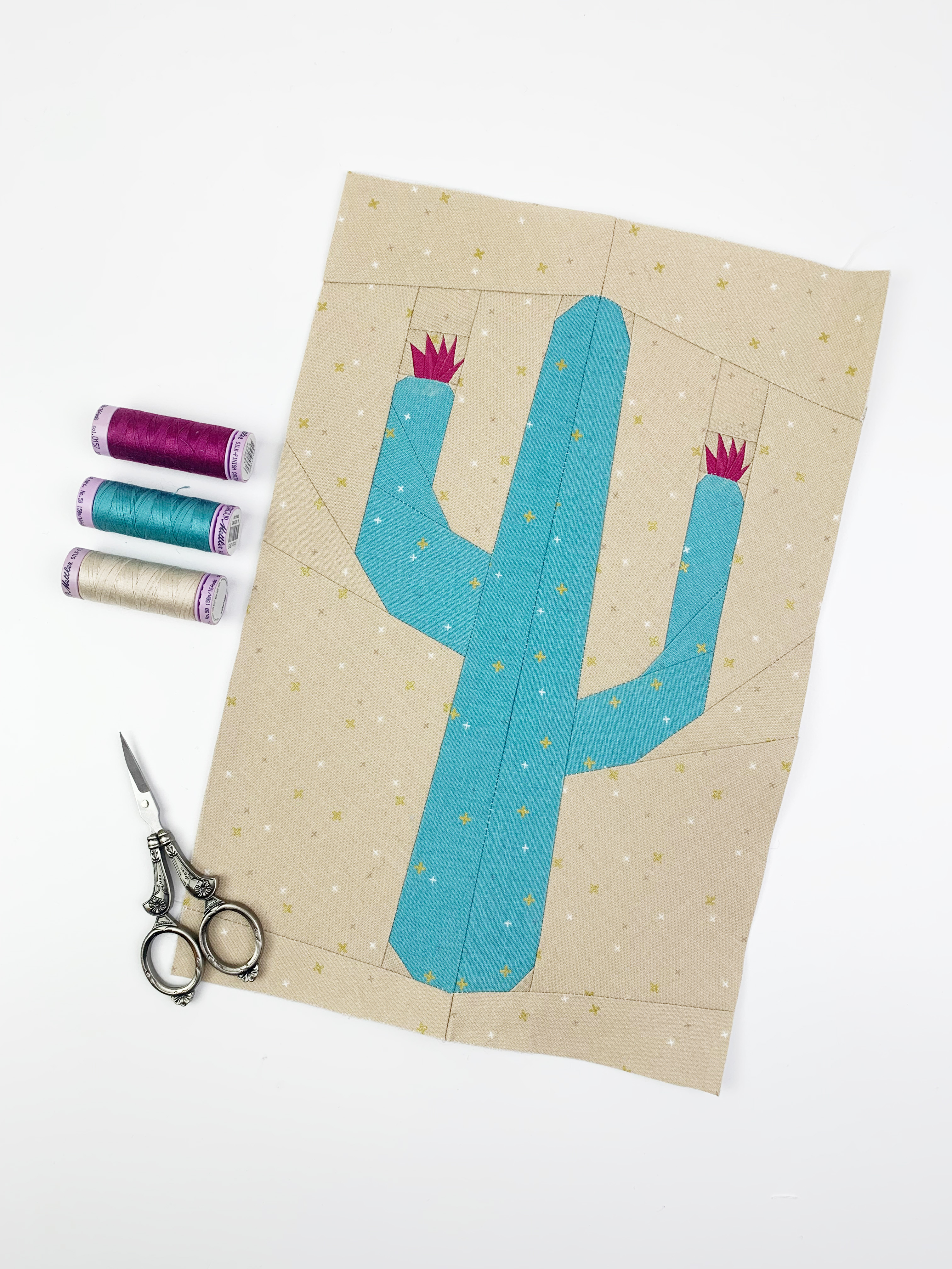 cactus quilt block pattern by Joe June and Mae 