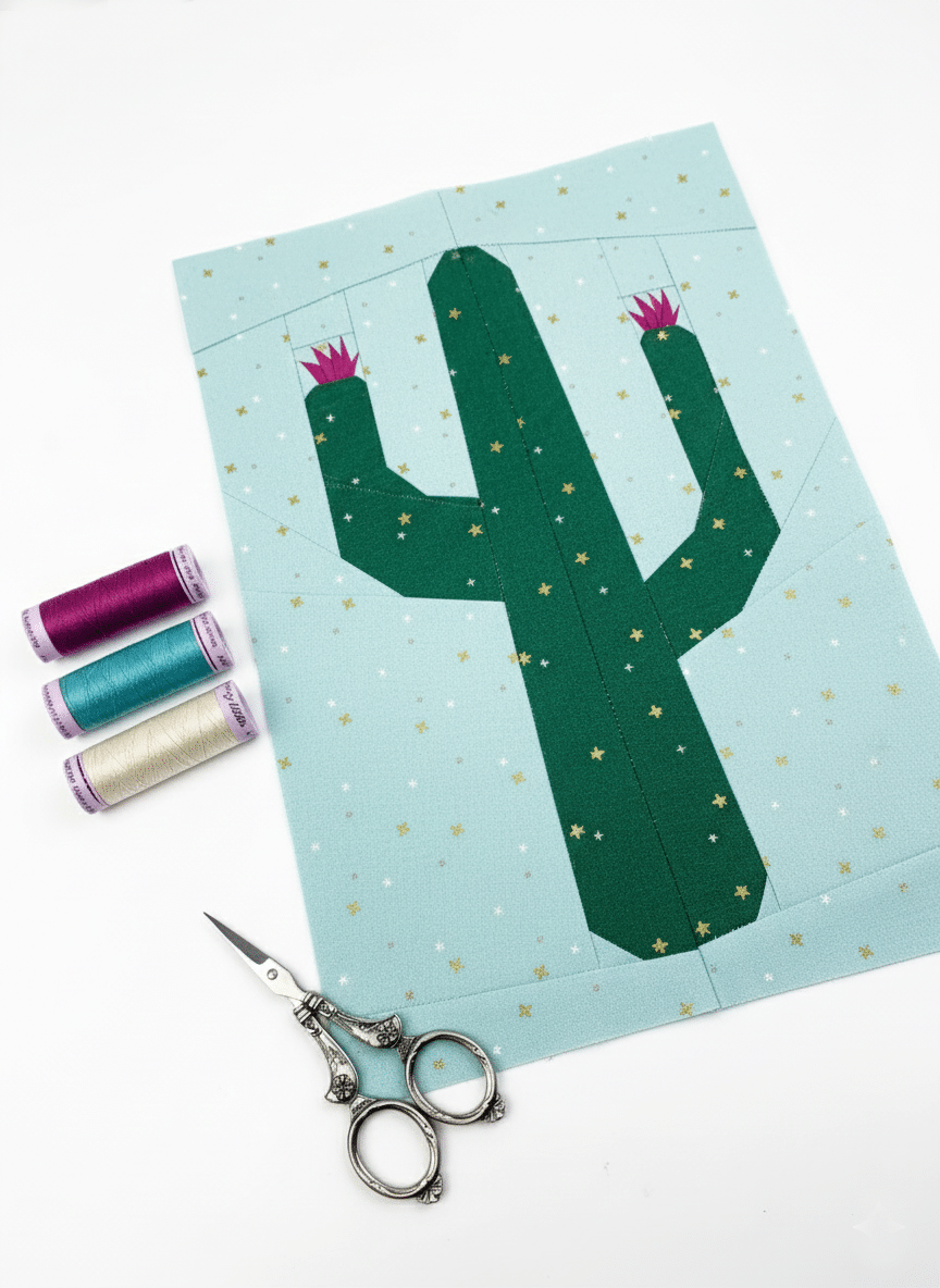 Cactus quilt block pattern by Joe June and Mae 