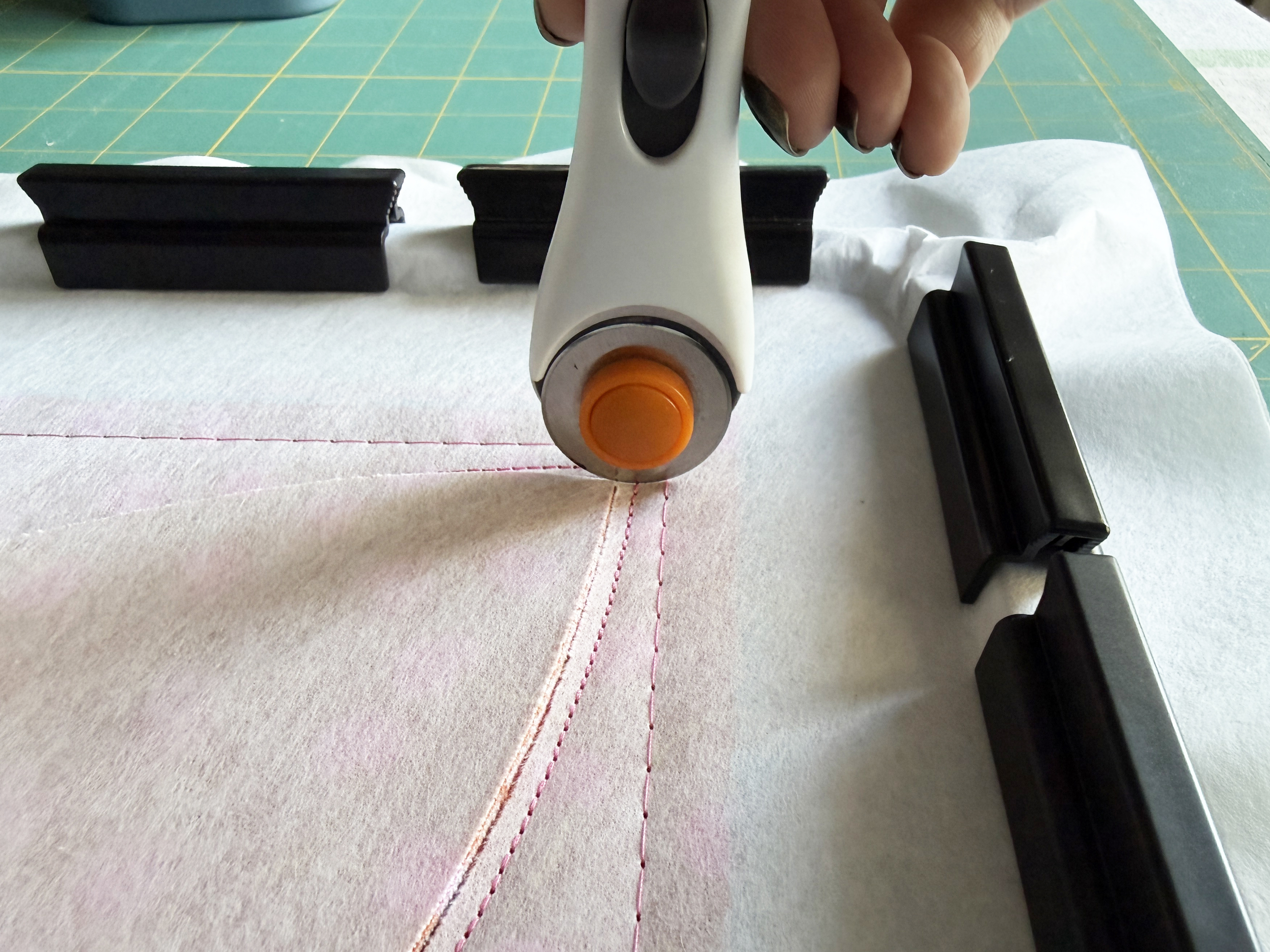 remove hoop from machine and trim appliques